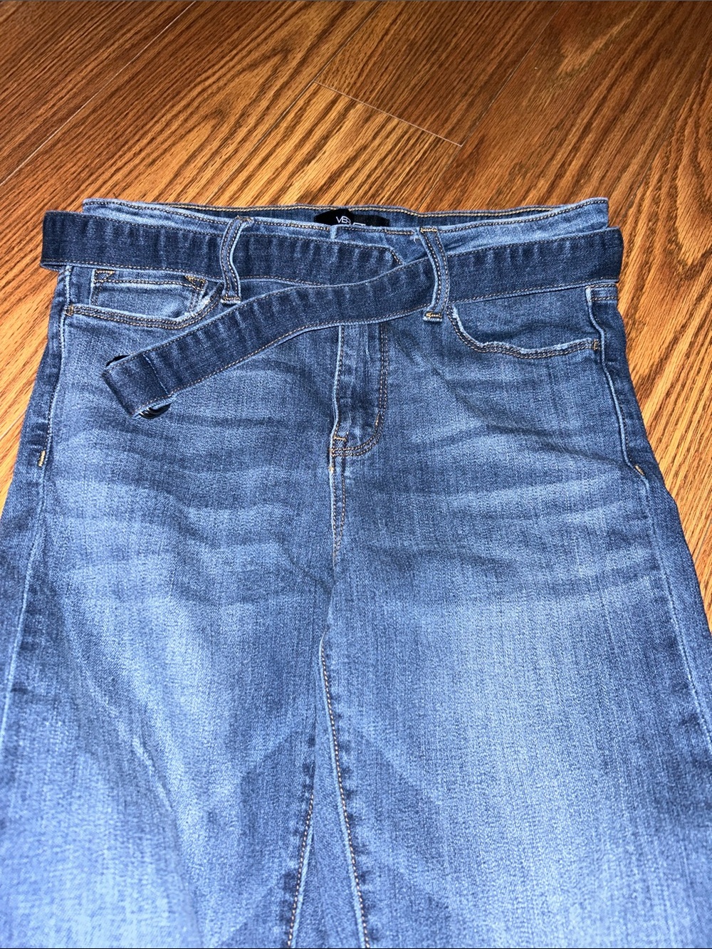 Vervet Crop Flare Fit Stretch Removable Denim Belt Raw Hem Dark Wash Size 26 - Picture 4 of 6